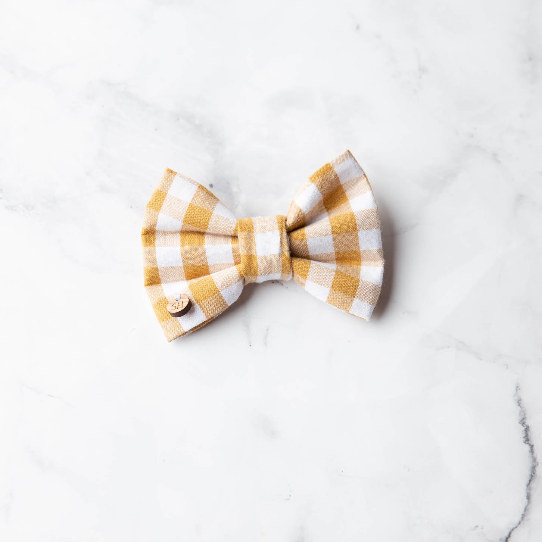 Honey Gingham Dog Bow Tie