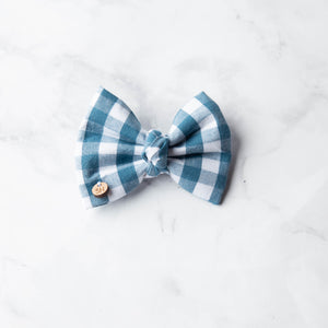 Ocean Gingham Dog Bow Tie