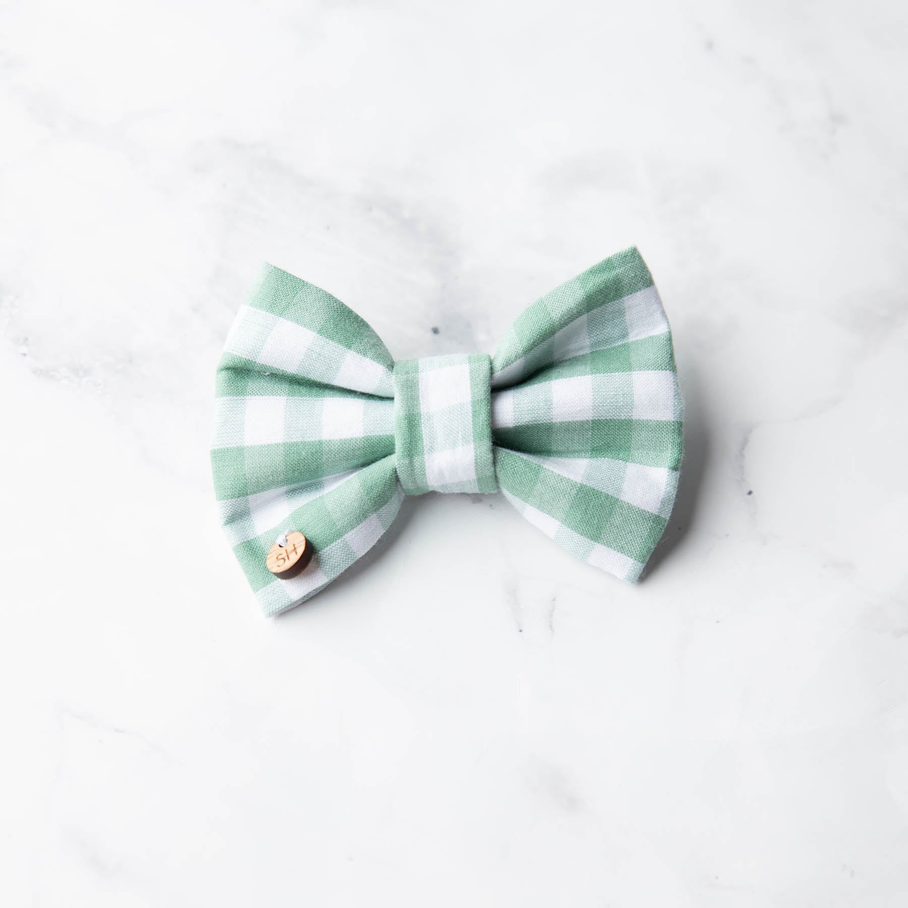 Mint Gingham Dog Bow Tie