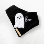 Load image into Gallery viewer, Black Velvet 'Boo' Glow in the Dark Halloween Dog Bandana
